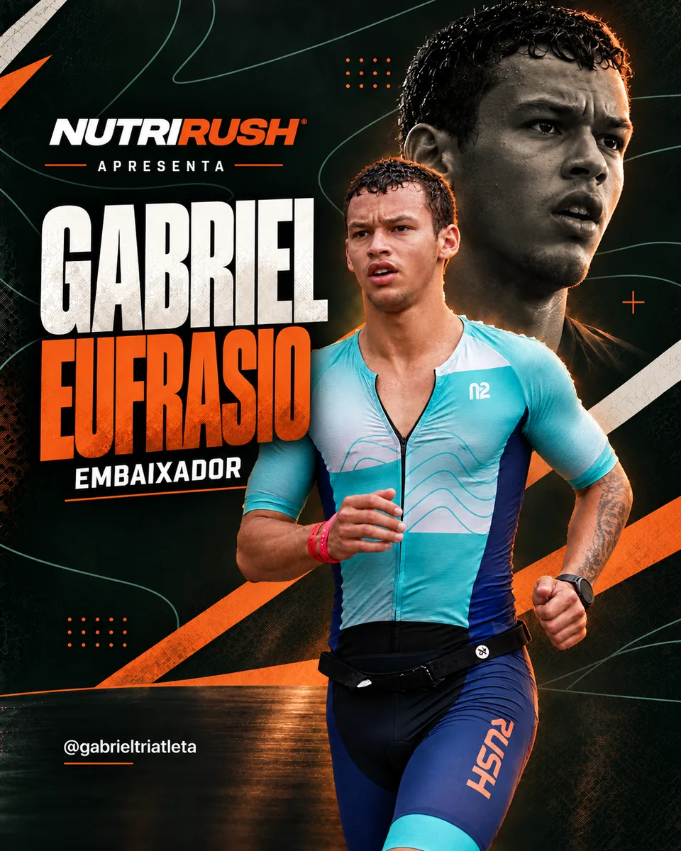 Arte de apresentação de Gabriel Eufrasio como embaixador NUTRIRUSH